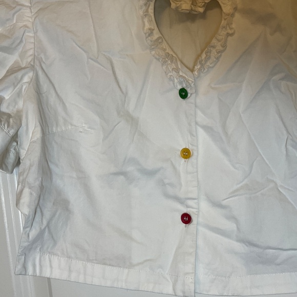 Cropped white cotton shirt with colorful buttons and heart shaped cut-out xs/s - Picture 2 of 7